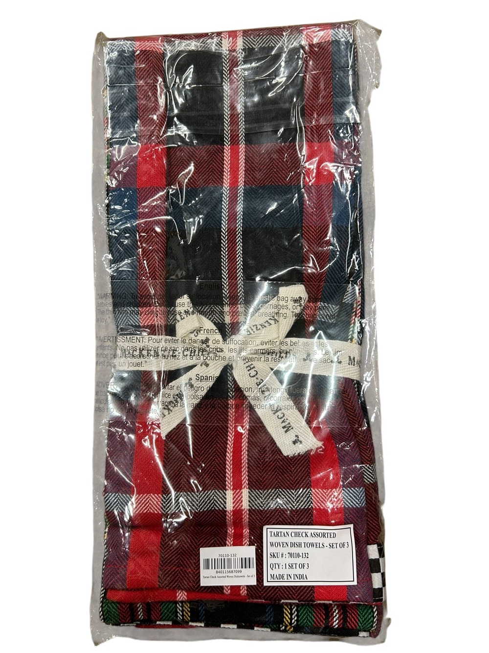 MacKenzie-Childs Tartan Check woven dish towels assorted set of 3 NIP - Picture 2 of 5